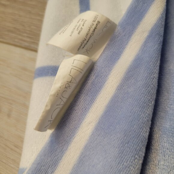 Lila and Jack White Blue Stripe Plaid Grid Baby Blanket Lovey Square Windowpane - Picture 5 of 6